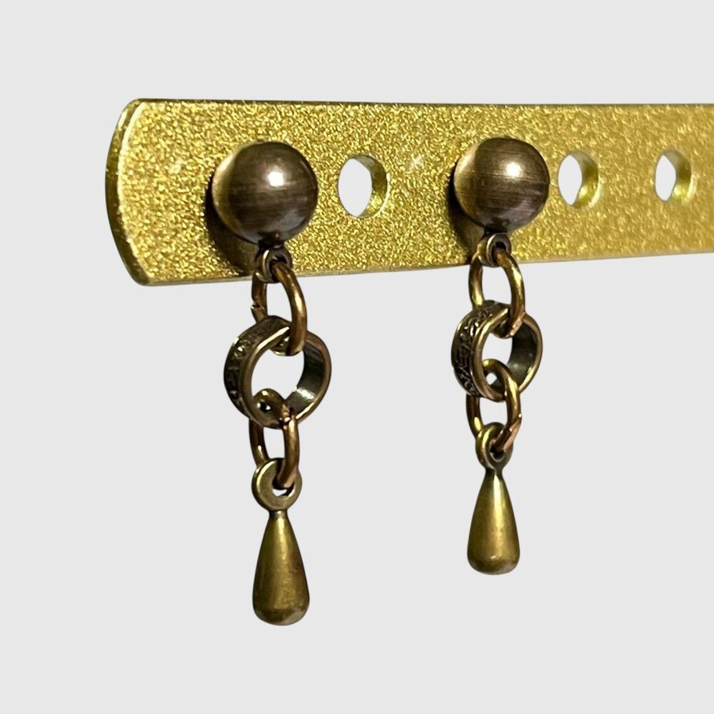 Vintage Brass Earrings Dainty Teardrop Dangle Charm Boho Festival Textured Rings